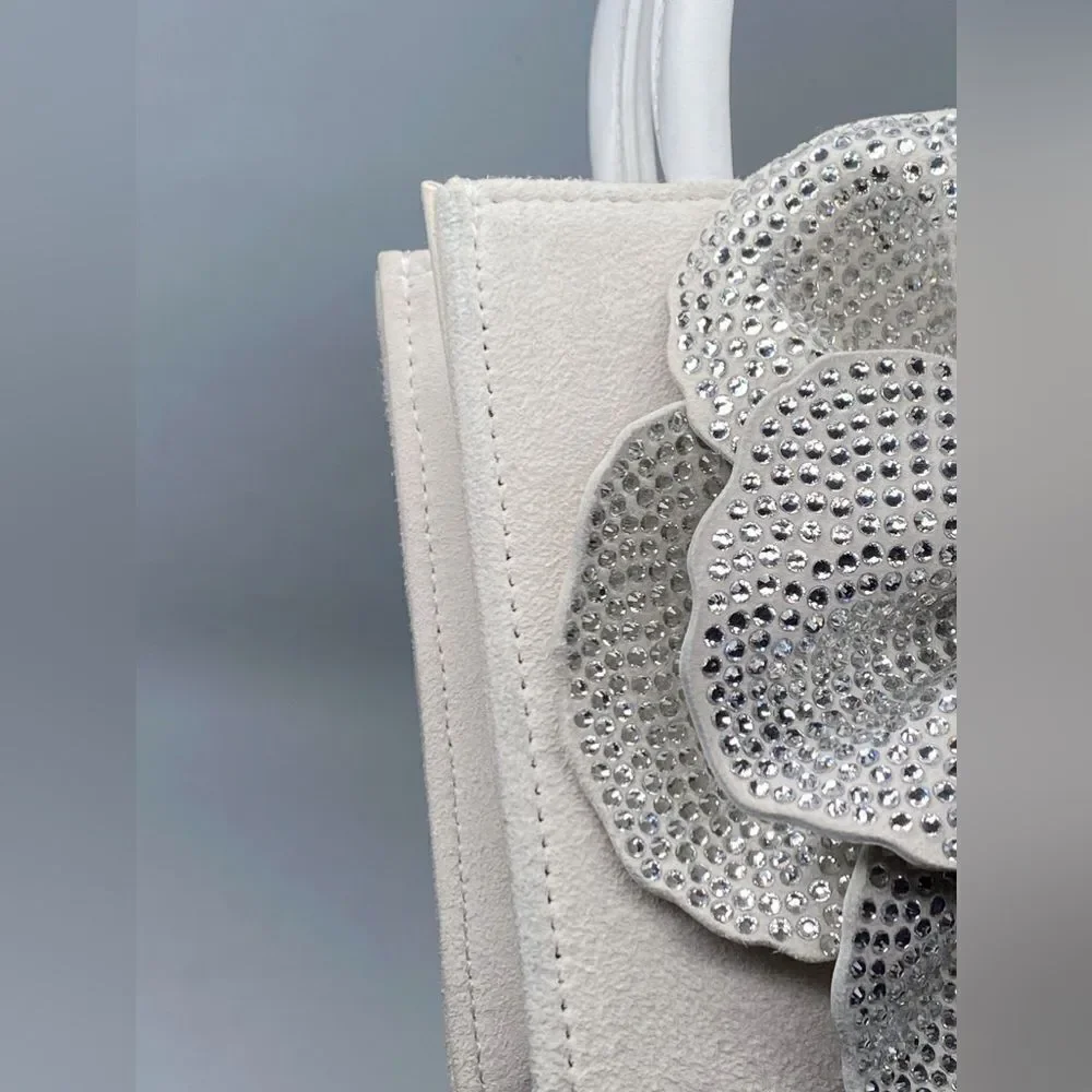 Mach & Mach Crystal Flower Suede Bag